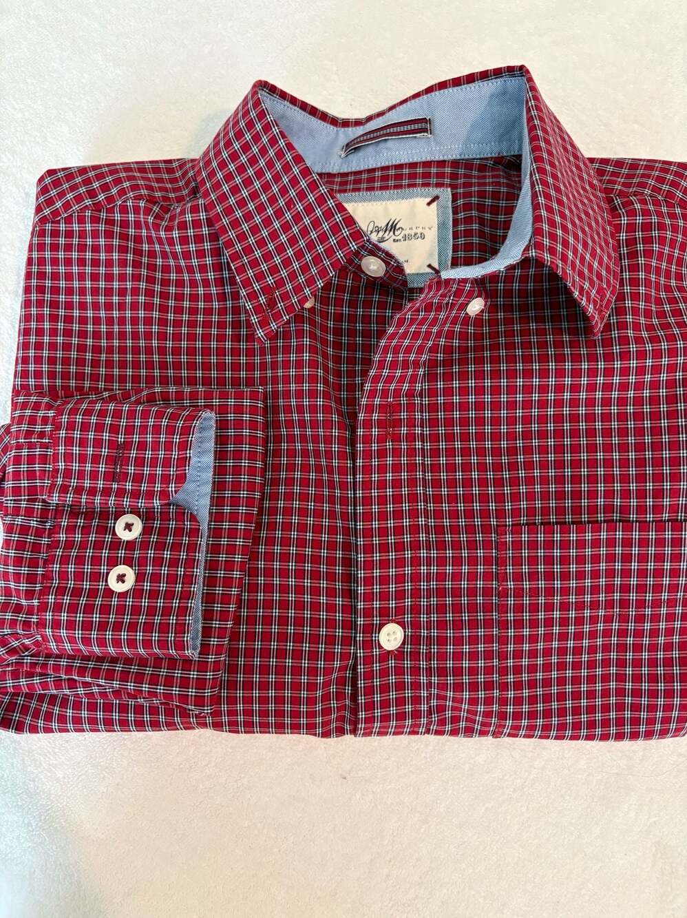Johnston & Murphy Est. 1850 Men's Long Sleeve Red Plaid Button-Down Shirt